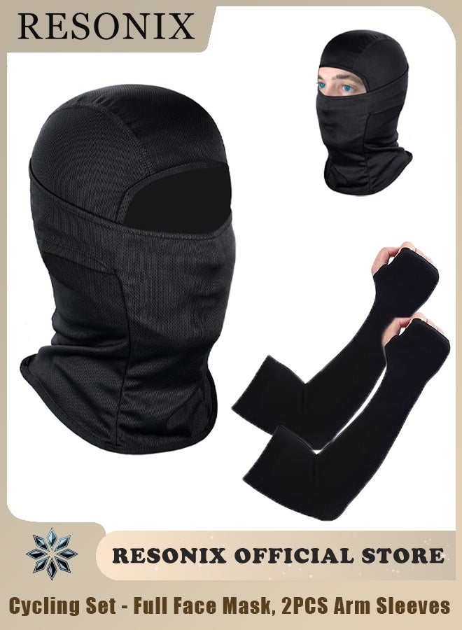 RESONIX 1PC Breathable Full Face Mask, 2PCS of UV Protection Compression Arm Sleeves for Skiing, Motorcycle, Running, Cooling, Lightweight - Image 1